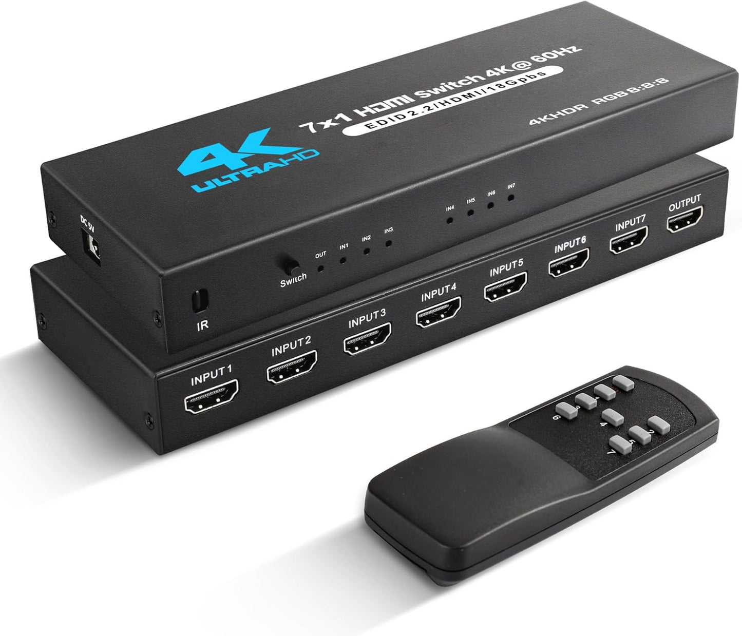 NEWCARE 7x1 HDMI Switcher for 4K@60Hz Gaming and Streaming