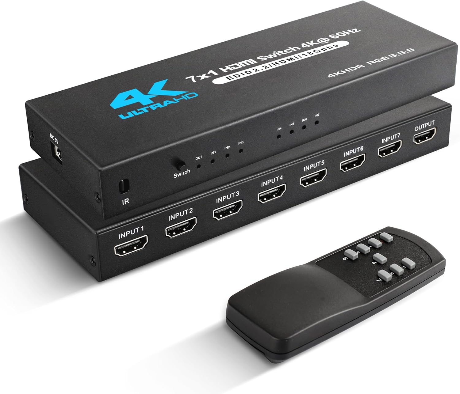 NEWCARE 7x1 HDMI Switcher for 4K@60Hz Gaming and Streaming