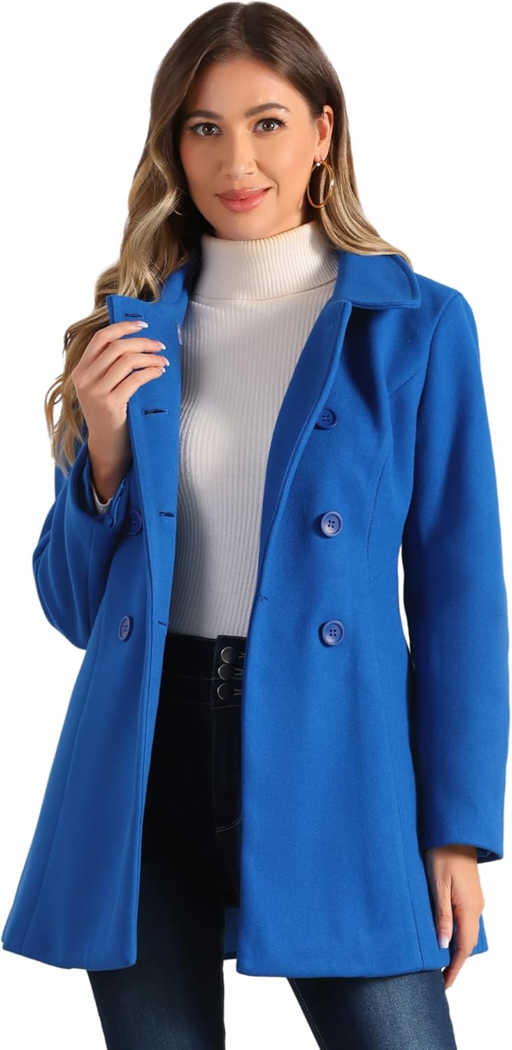 Allegra K Women's Peter Pan Collar Double Breasted Trench Coat