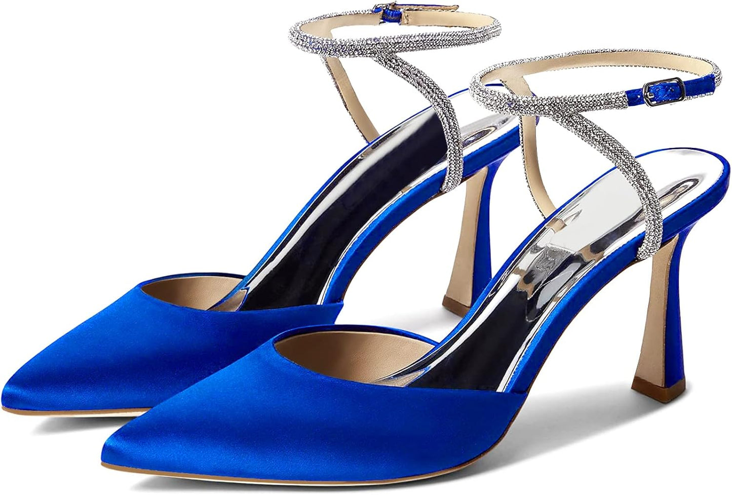 Coutgo Women Rhinestone Heels Kitten High Satin Pumps for Weddings