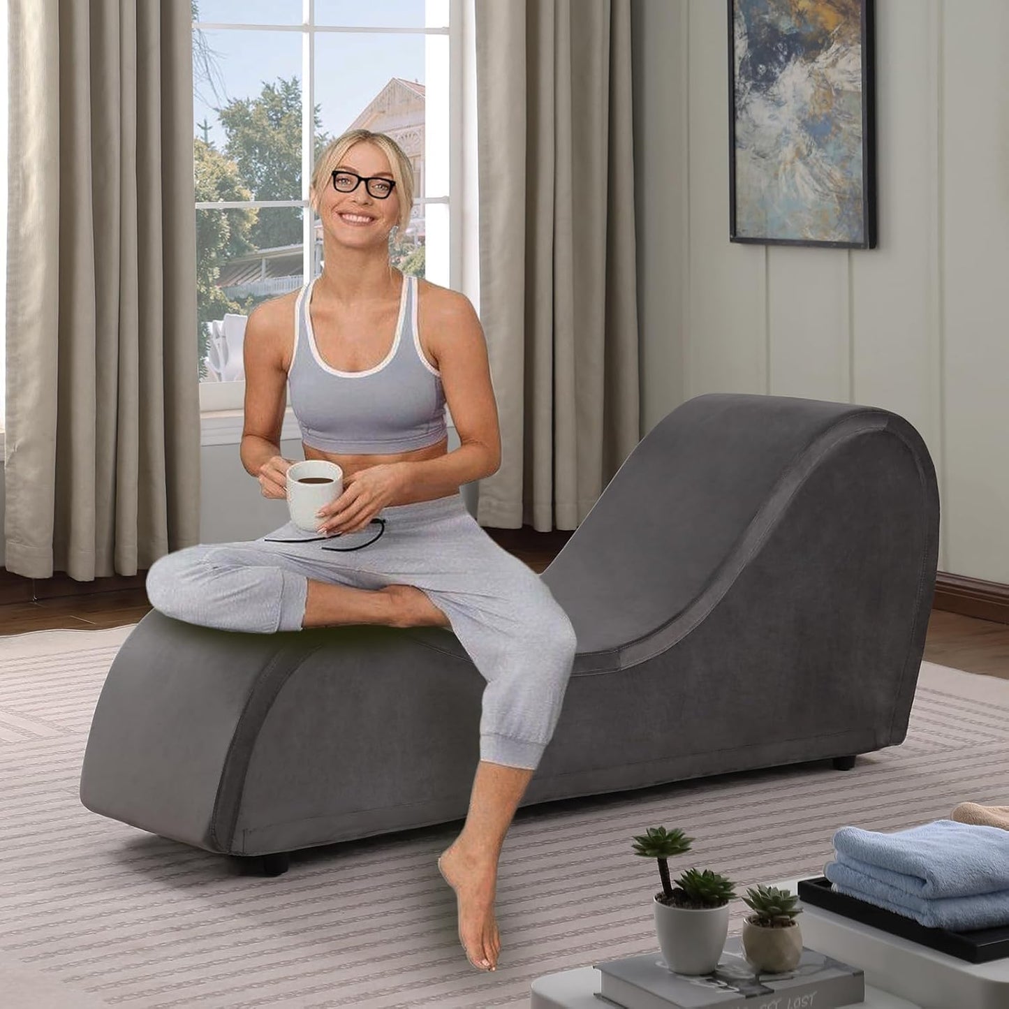 Modern Yoga Lounge Chair for Couples - Dark Grey