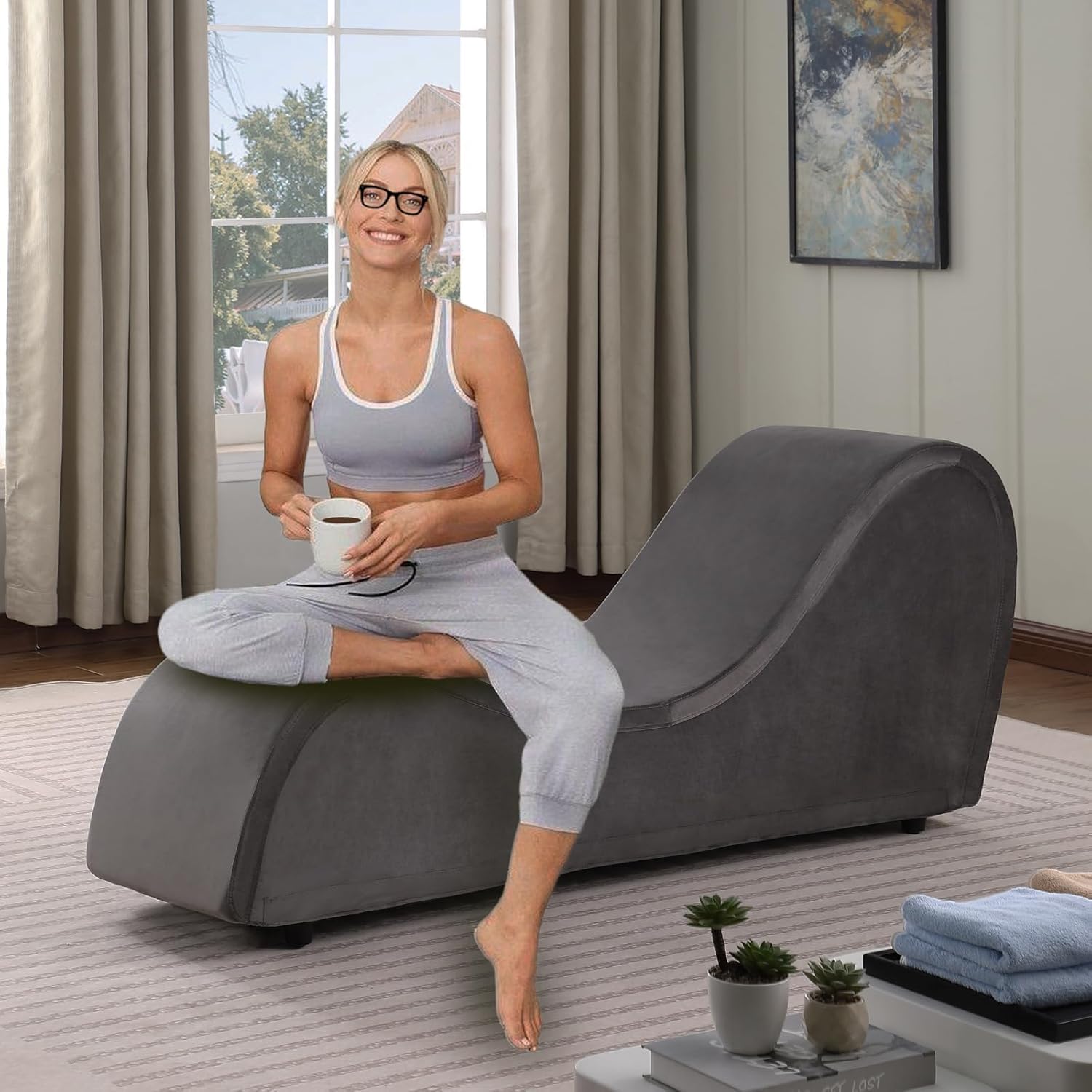 Modern Yoga Lounge Chair for Couples - Dark Grey