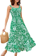 Women's Floral Boho Maxi Sundress with Square Neck - Strappy Summer
