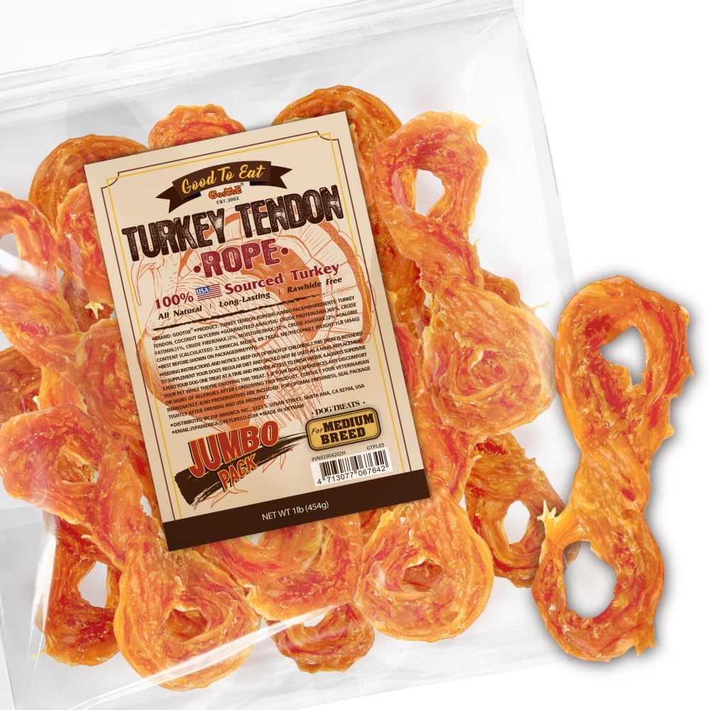 Gootoe Turkey Tendon Dog Treats for Medium Dogs - Natural Chews