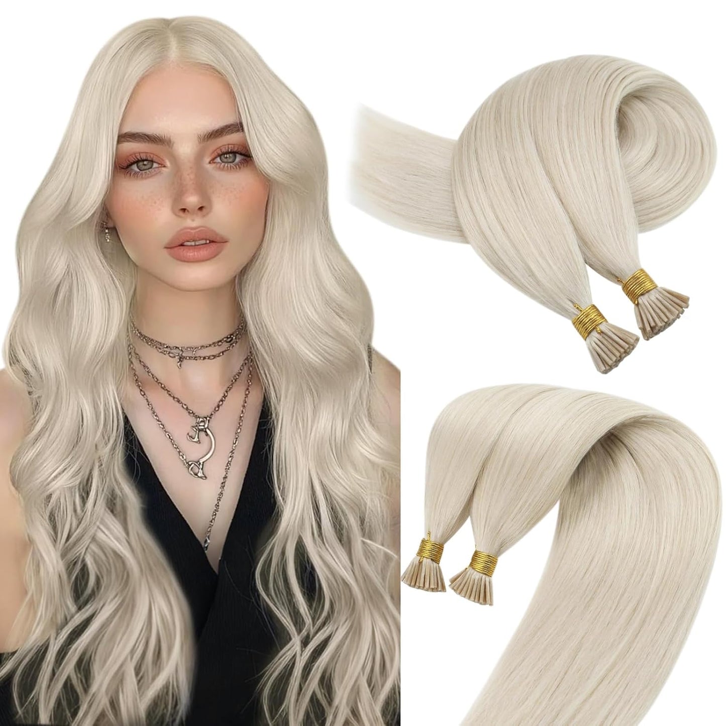 Premium Quality 24in Platinum Blonde I Tip Hair Extensions