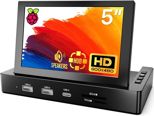 5ft' Mini Monitor for PC Raspberry Pi with USB Hub & Speakers