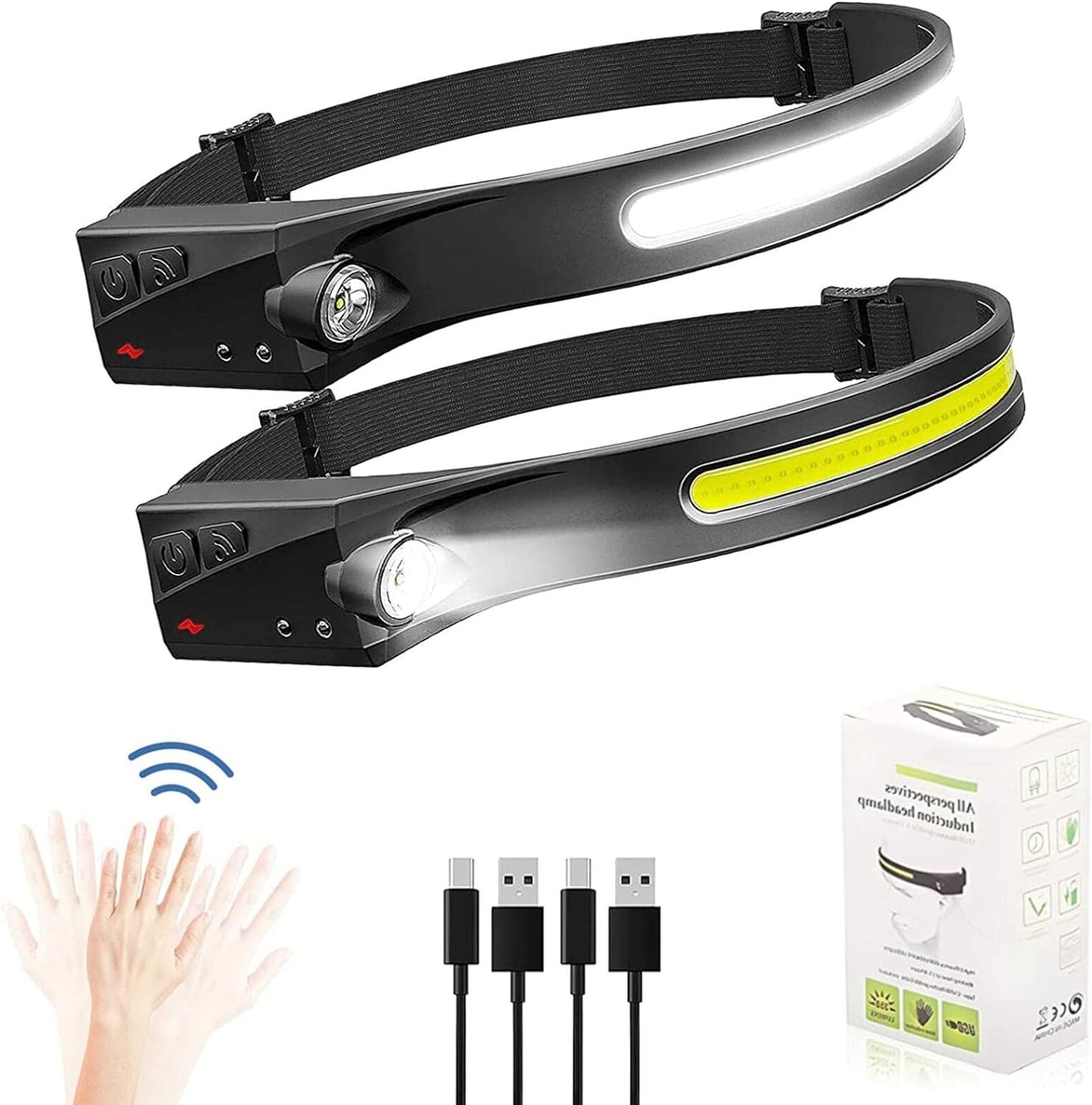 Super Bright Rechargeable Headlamps - Lightweight 2 Pack
