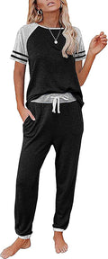 Women Summer Two Piece Outfits Striped Short Sleeve Tracksuit