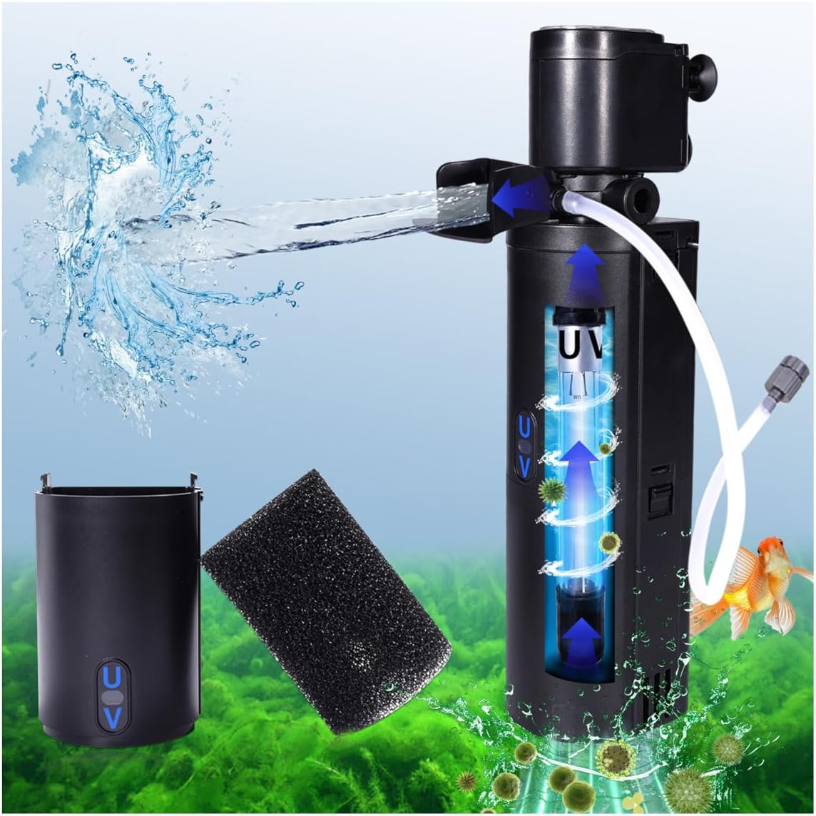 Dual-Chamber U-V Aquarium Filter for 20-75 Gal Turtle Tanks