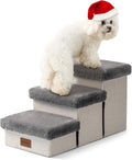 Dog Stair for Small Dogs with Storage - Foldable 3-Tier Pet Steps