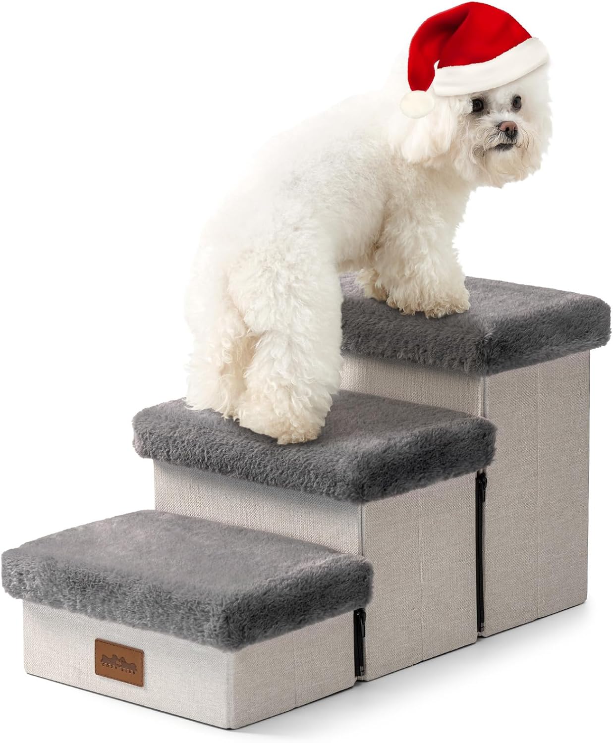 Dog Stair for Small Dogs with Storage and Soft Cover Comfort