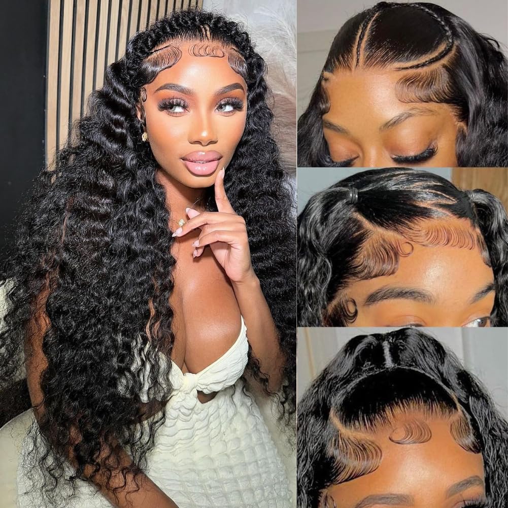 26 Inch Deep Wave Lace Front Wigs Human Hair for Women