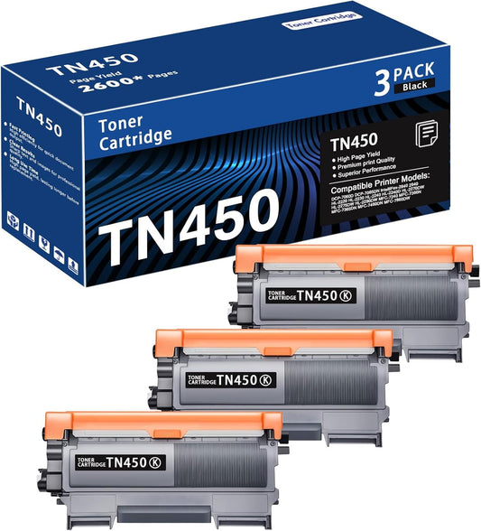TN450 Black High Yield Toner Cartridge 3-Pack for Brother Printers