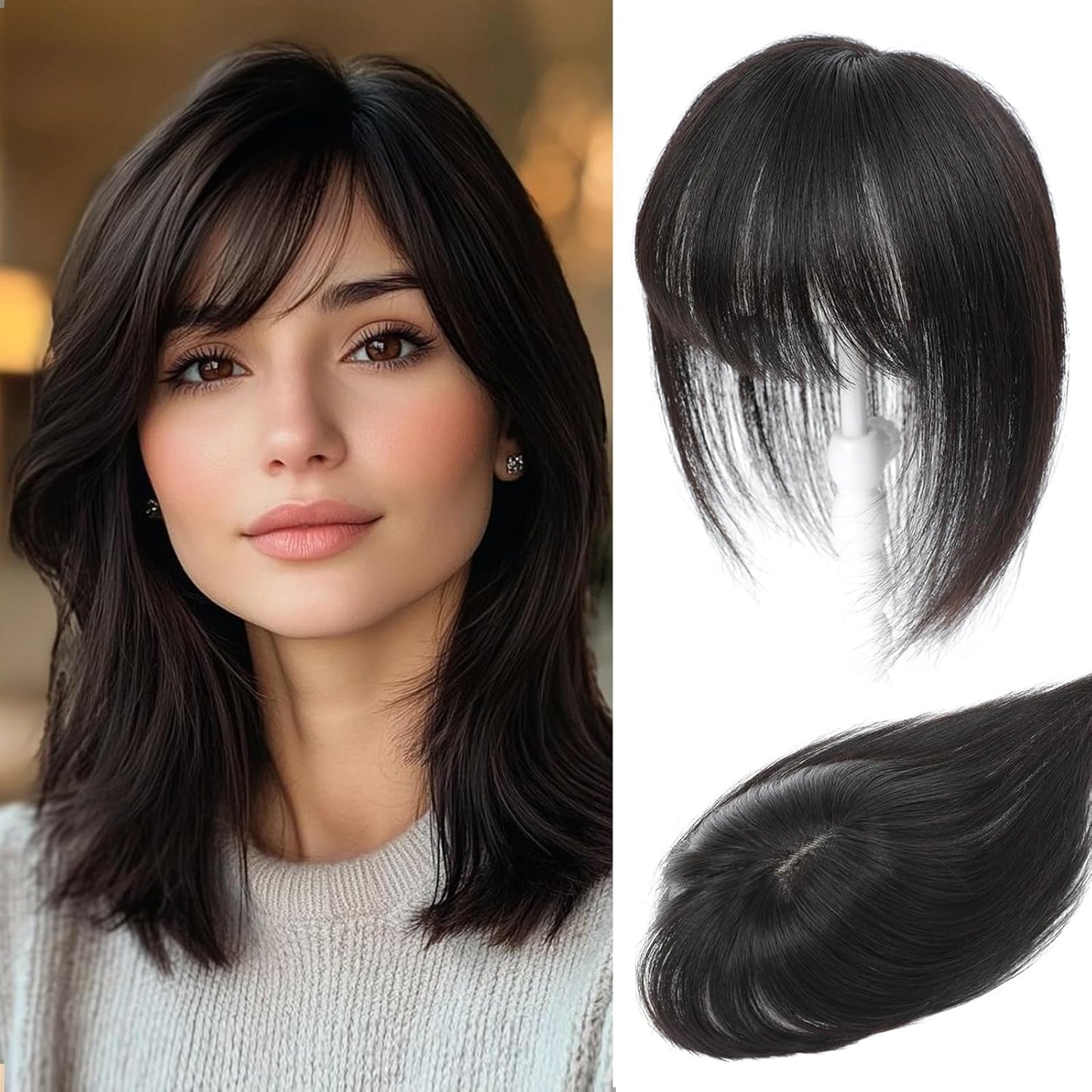 Human Hair Toppers for Women with Fringe 10 Inch Real Hair