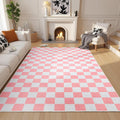 Pink and White Checkered Rug 6x9 Area Rug - Soft Low Pile Washable