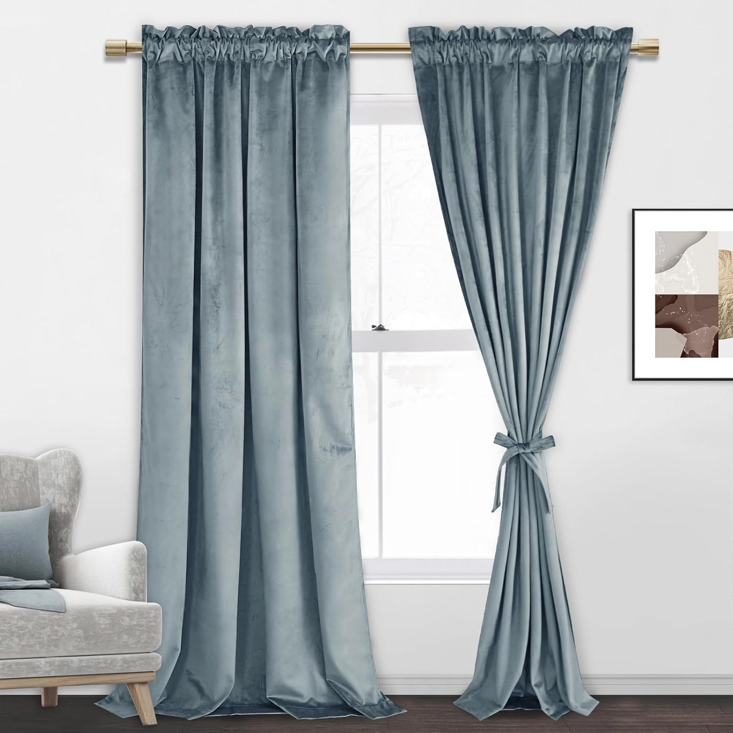 Premium Velvet Blackout Curtains, 52x84, Stone Blue