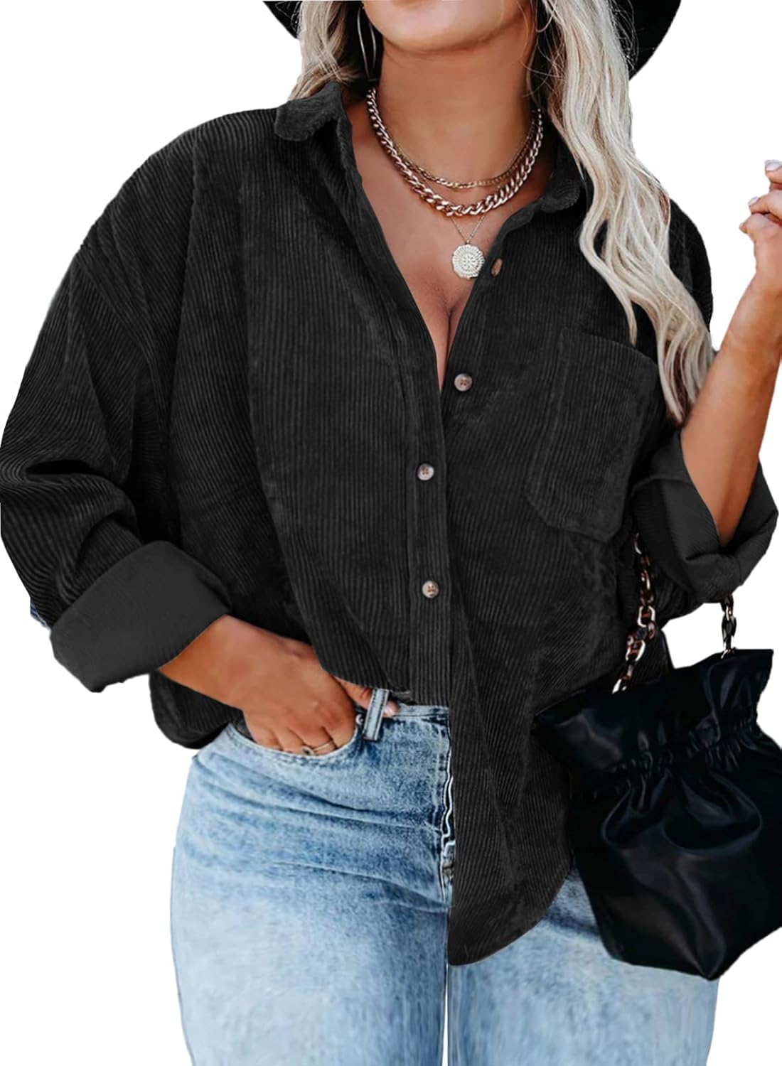 Plus Size Corduroy Shirt for Women - Stylish Fall Blouse