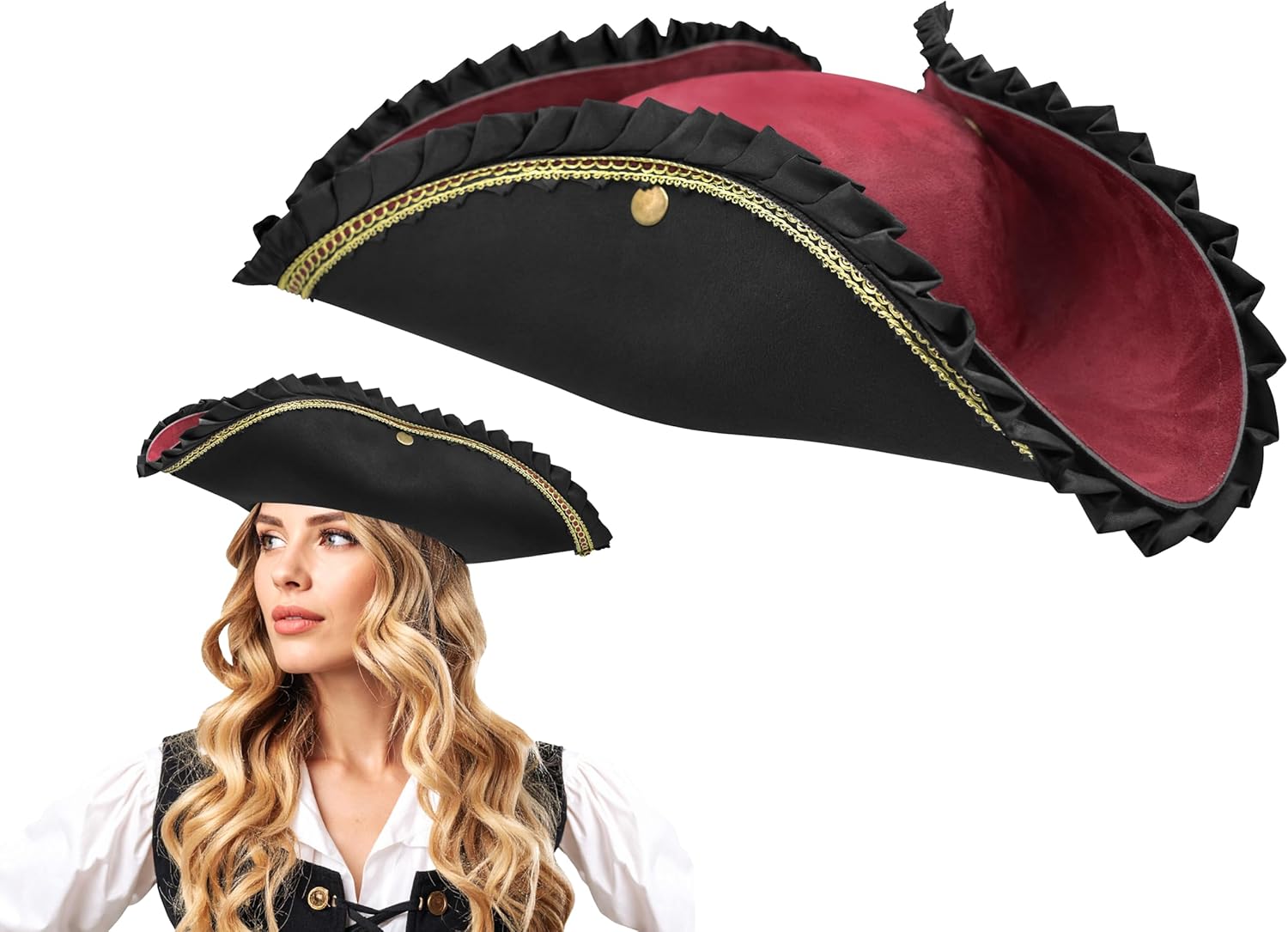 Deluxe Tricorn Pirate Hat for Halloween Costume Accessory