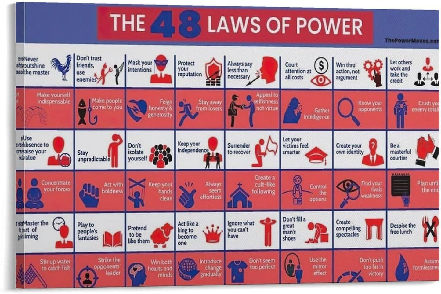 48 Laws of Power Inspo Canvas - Room Decor