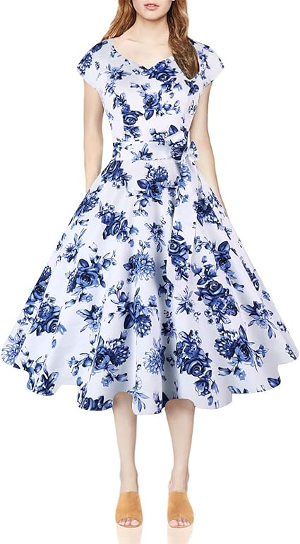 Kingfancy Women Vintage 1950s Dress Retro Cocktail Party Swing