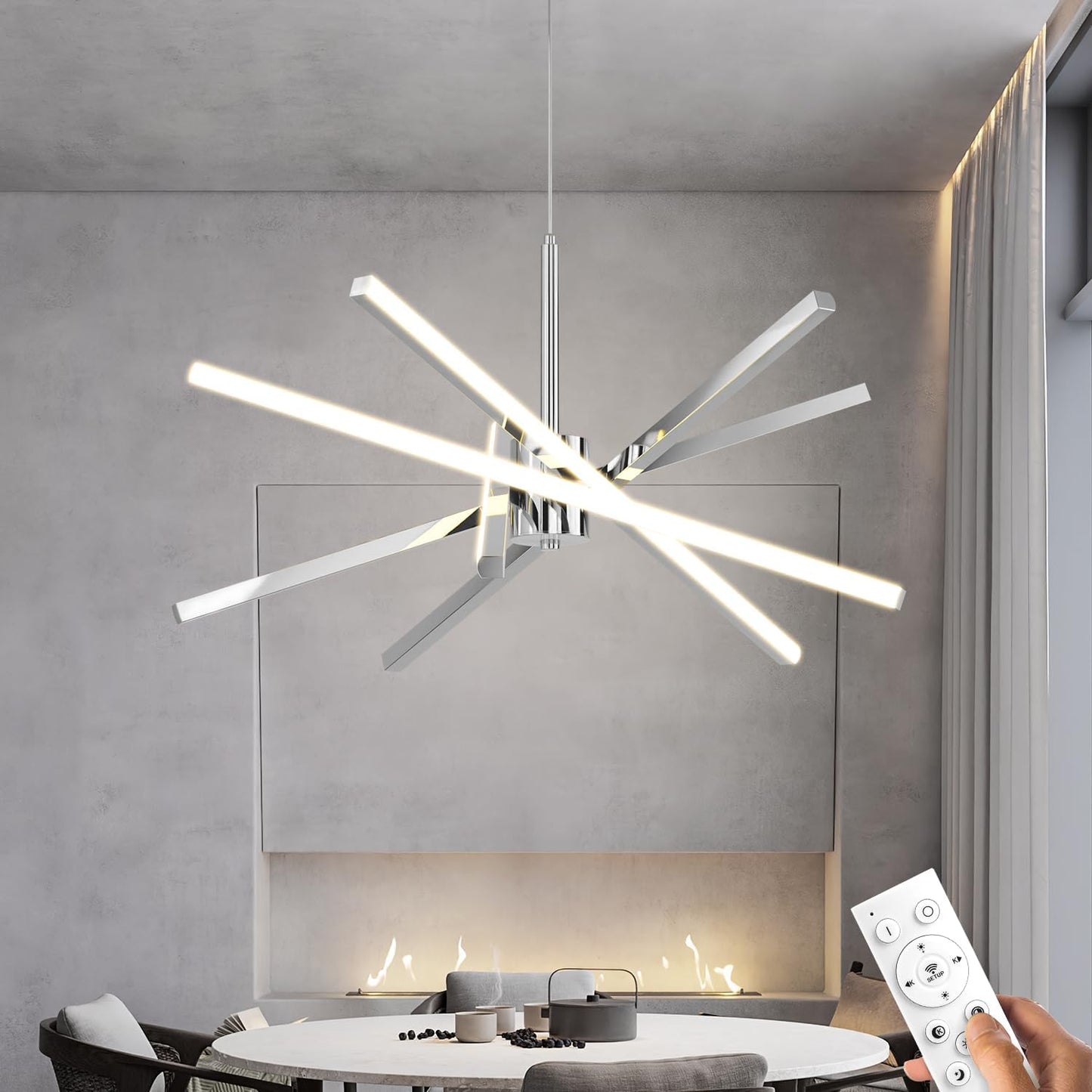 Modern Sputnik Chandelier Ceiling Light with Remote Control