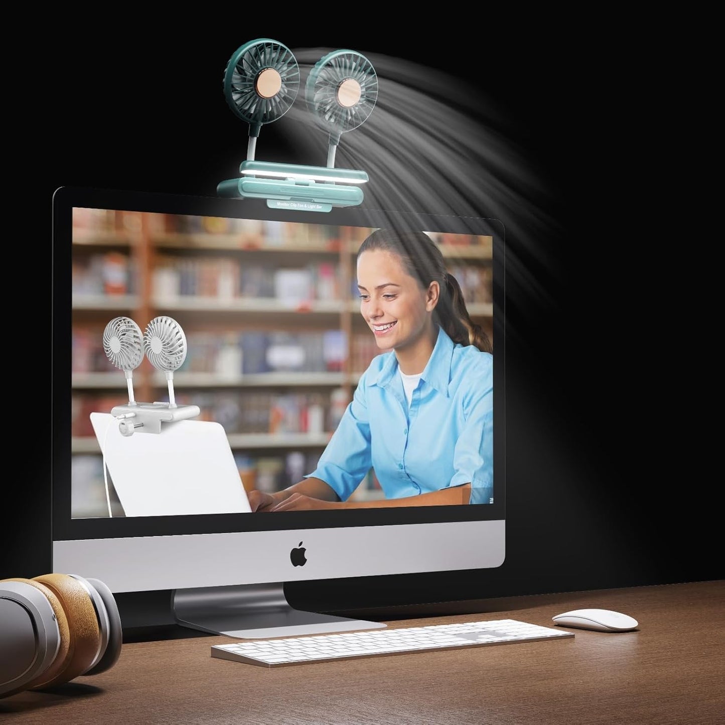 Portable Dual Head Fan Lamp for Work & Study