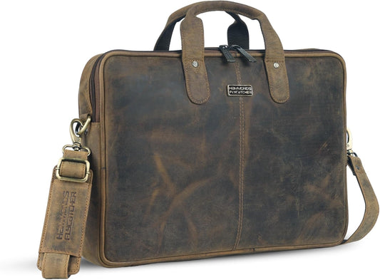 Genuine Leather Laptop Bag for Men with Padded 15.6 in Sleeve