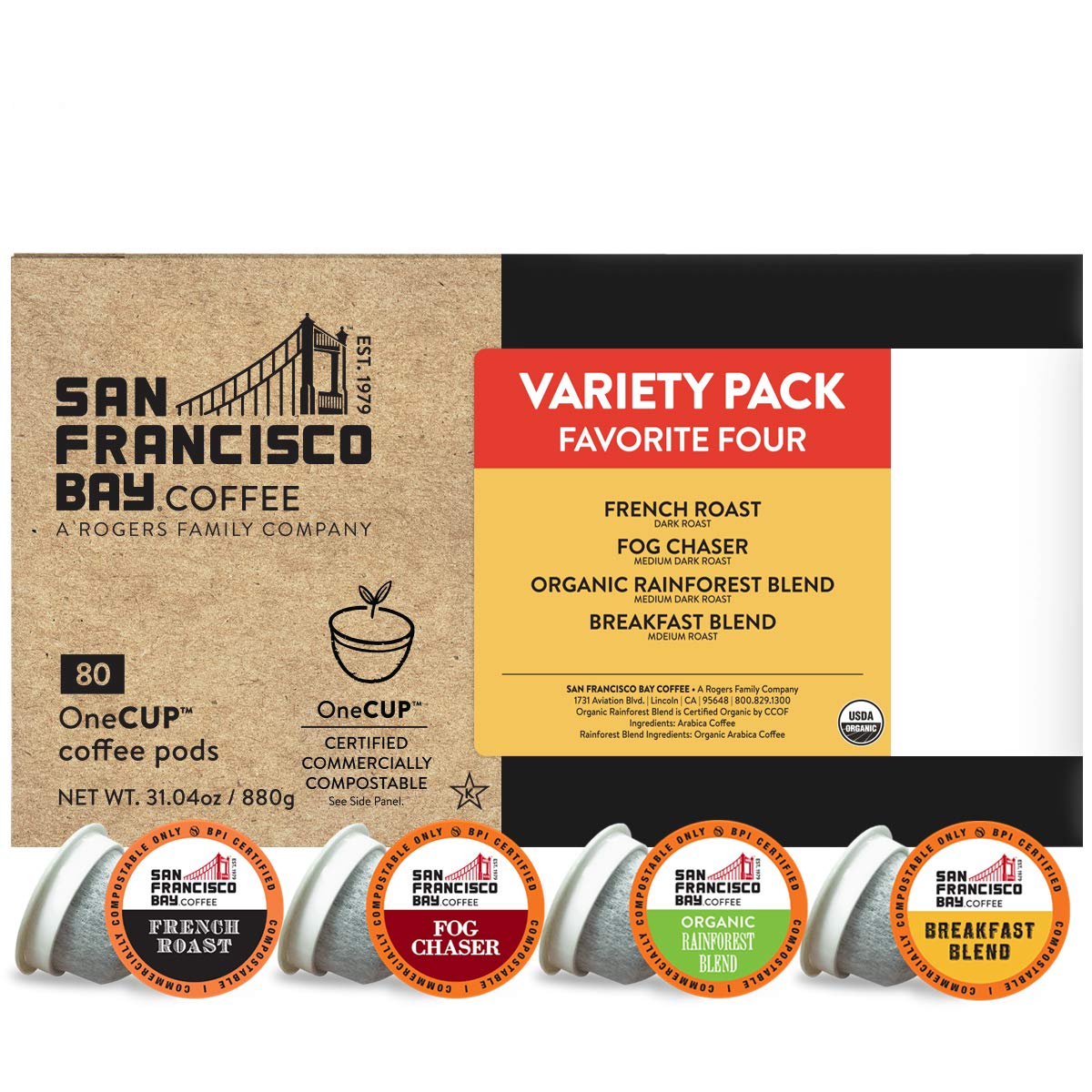 SF Bay Coffee Variety Pack 80 Ct Pods for Keurig 2.0 Brewing