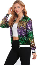 Women's Sequin Zip Jacket with Ribbed Cuffs - Sparkly Lightweight