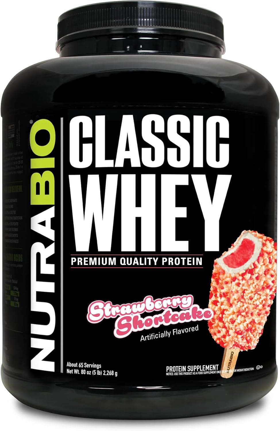 NutraBio Classic Whey Protein Powder - Strawberry Shortcake Flavor