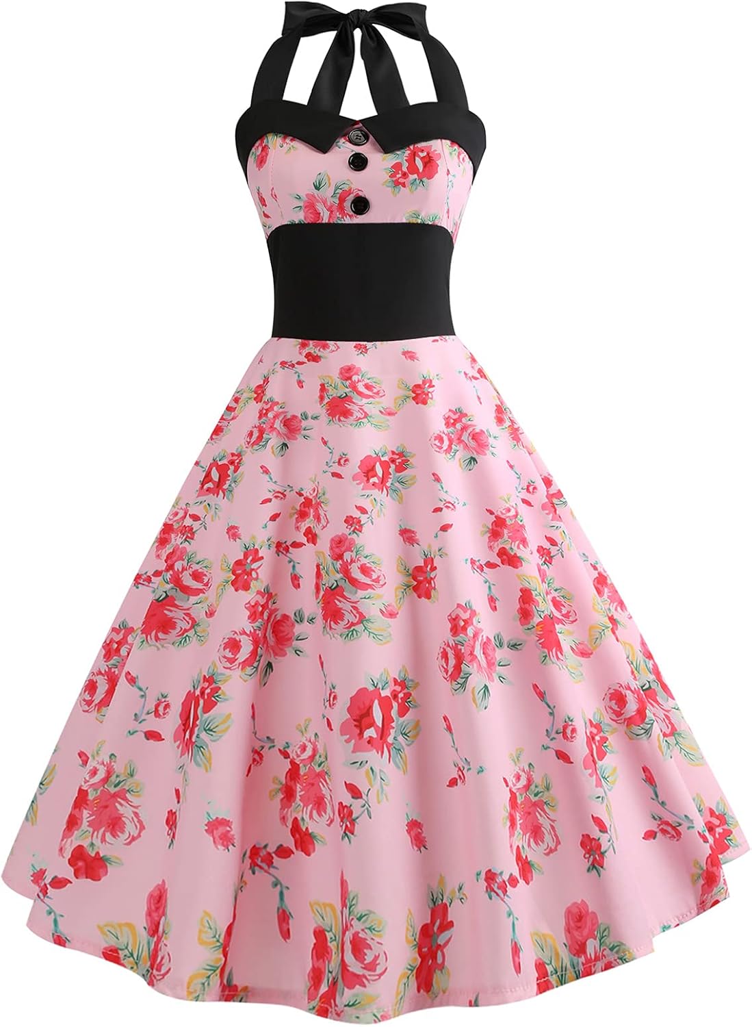 Vintage 1950s Polka Dot Halter Cocktail Swing Dress for Women