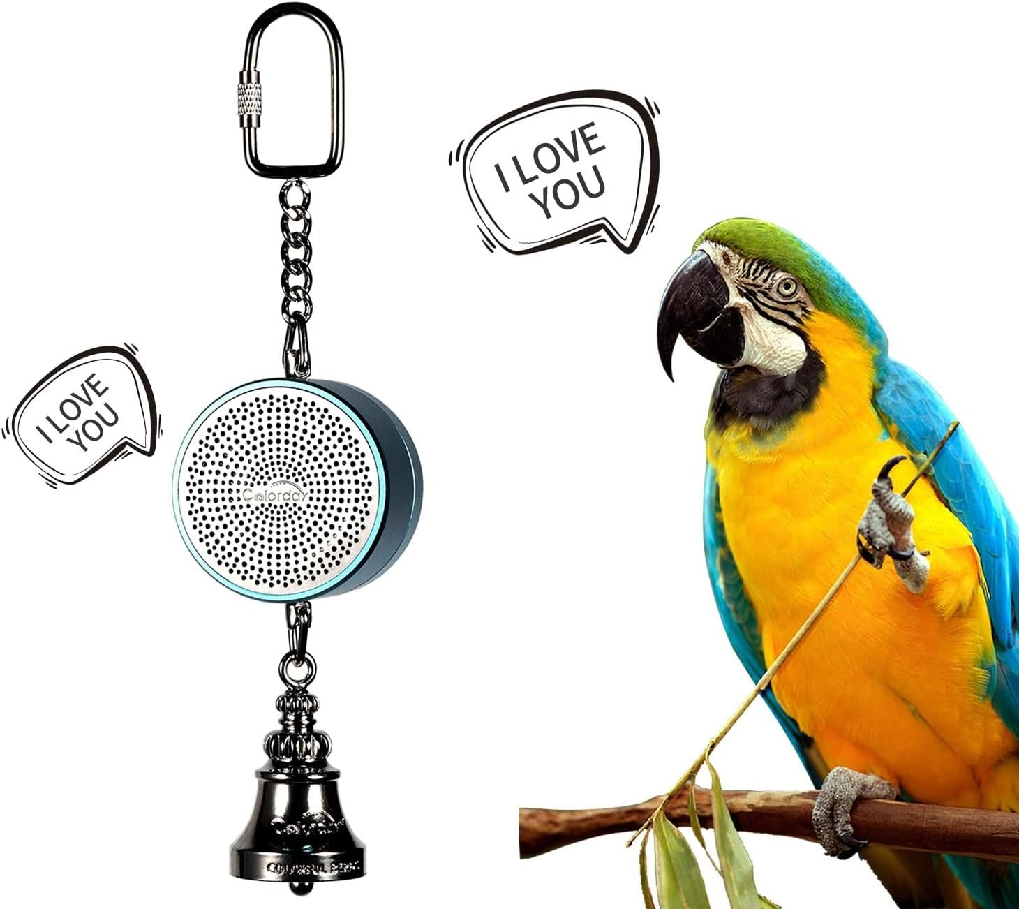 Colorday Bird Toys Interactive Voice Bell for Parrots & More