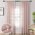Pom Pom Pink Sheer Curtains for Bedroom - Light Filtering Semi-Sheer