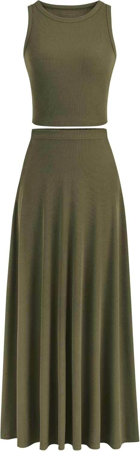 PRETTYGARDEN Women's 2 Piece Maxi Skirt Sets for Summer Style