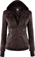 Faux Leather Moto Biker Jacket with Removable Hood - Versatile but