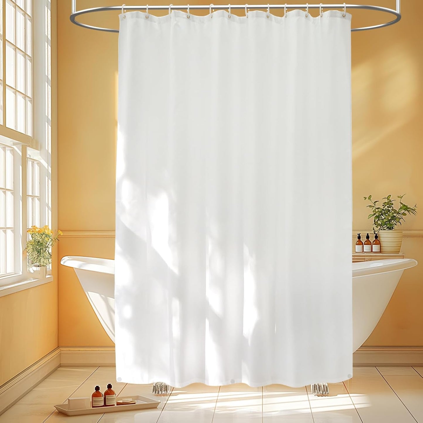 Waterproof Fabric Shower Liner with 3 Magnets - Odorless & Washable - 72x72 - Seenus
