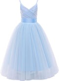 Flower Girls Spaghetti Strap Tulle Dress Long A Line - Elegant Blue