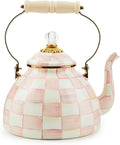 Stylish Pink-and-White Rosy Check Tea Kettle for Stovetop