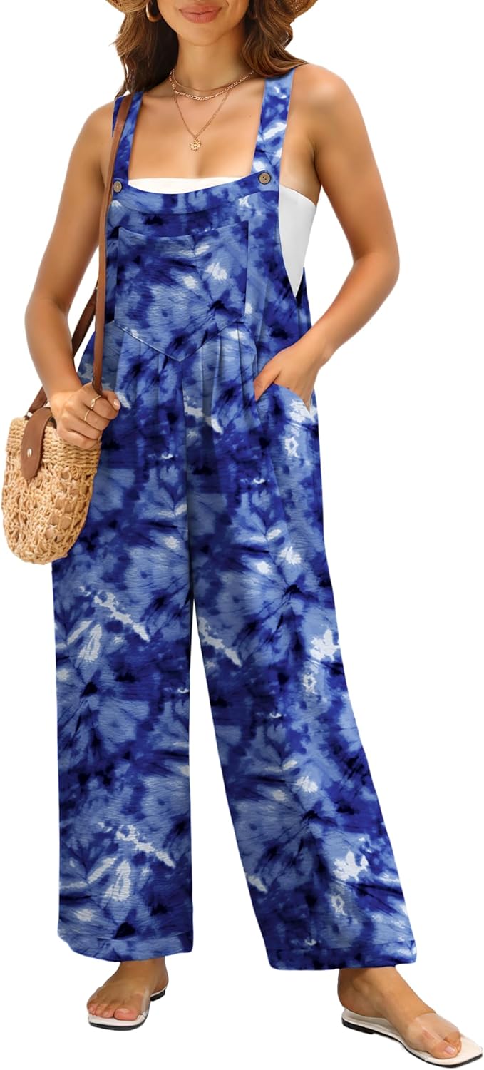 IWOLLENCE Women's Summer Jumpsuits Boho Wide Leg Overalls