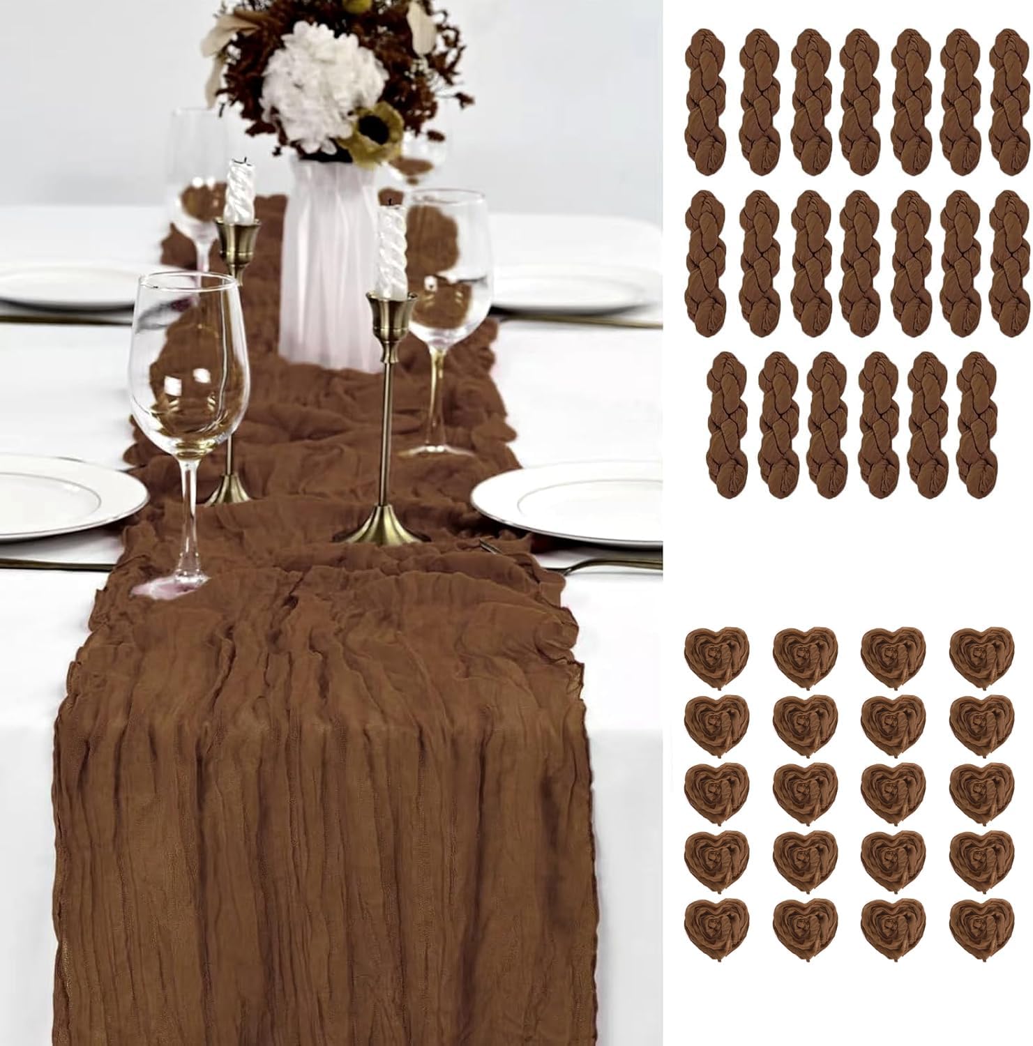 20 PCS Brown Cheesecloth Table Runner for Elegant Events