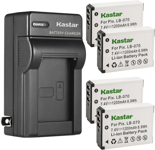 Kastar 4-Pack LB-070 Battery and Charger for Kodak Cameras