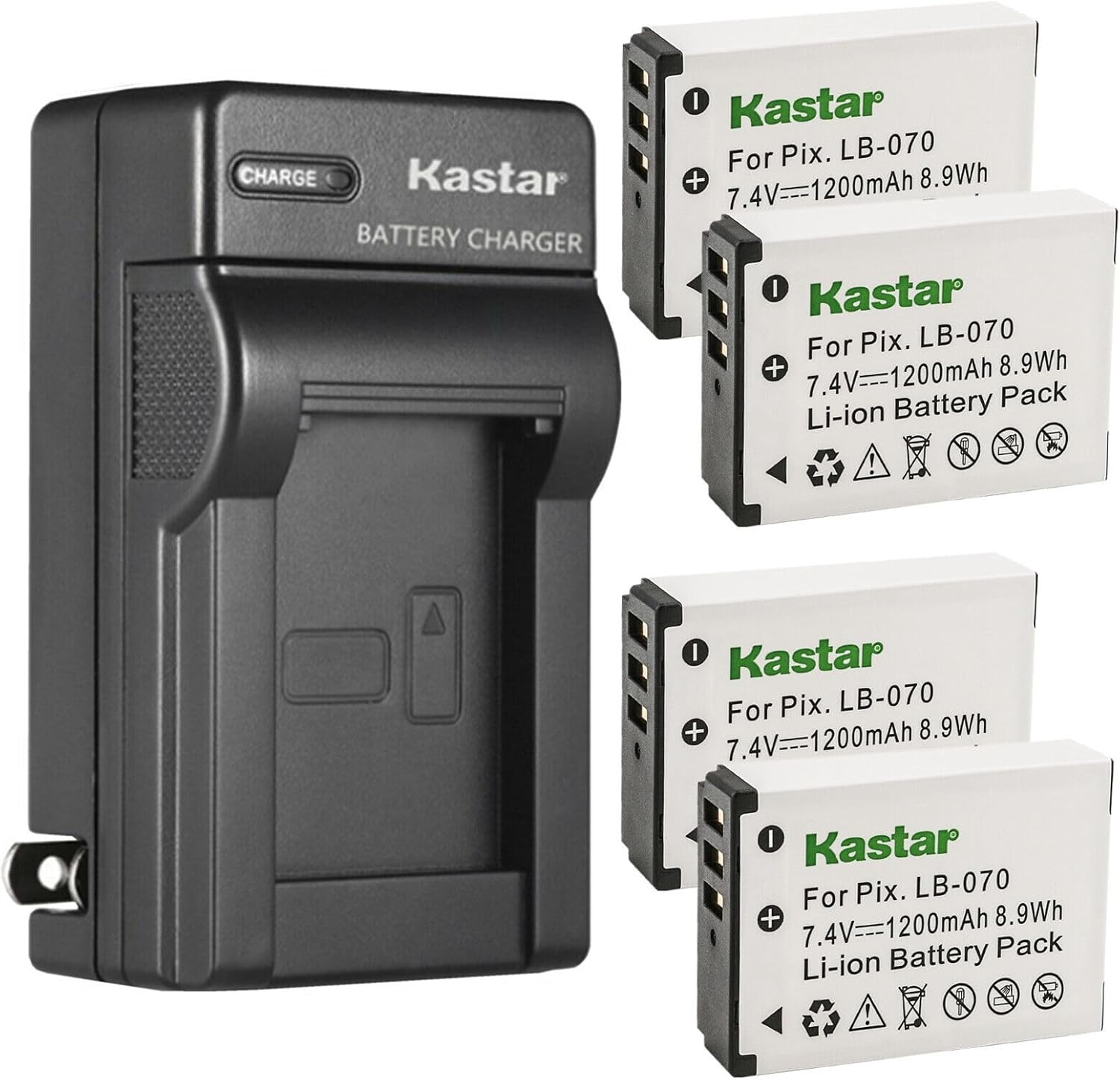Kastar 4-Pack LB-070 Battery and AC Wall Charger for Kodak
