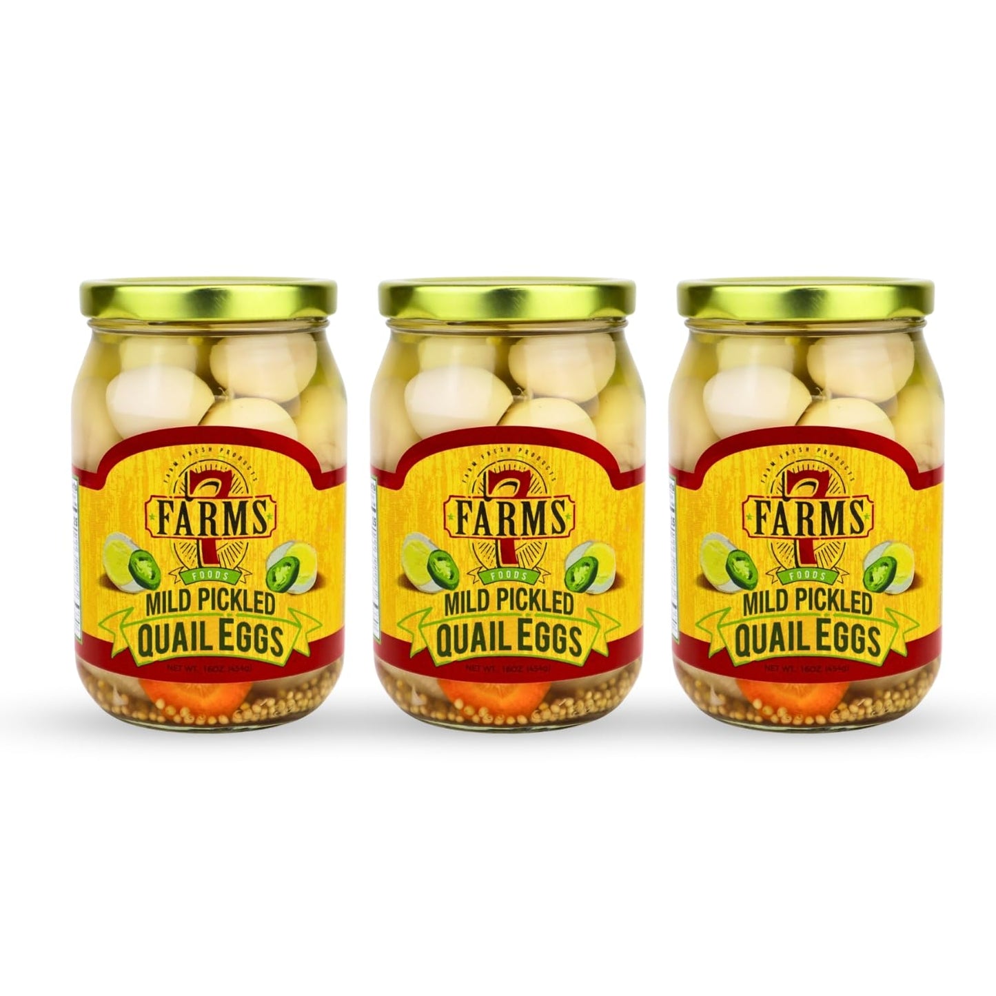7 Farms Pickled Quail Eggs - Mild Flavor 3 Pack in Jars