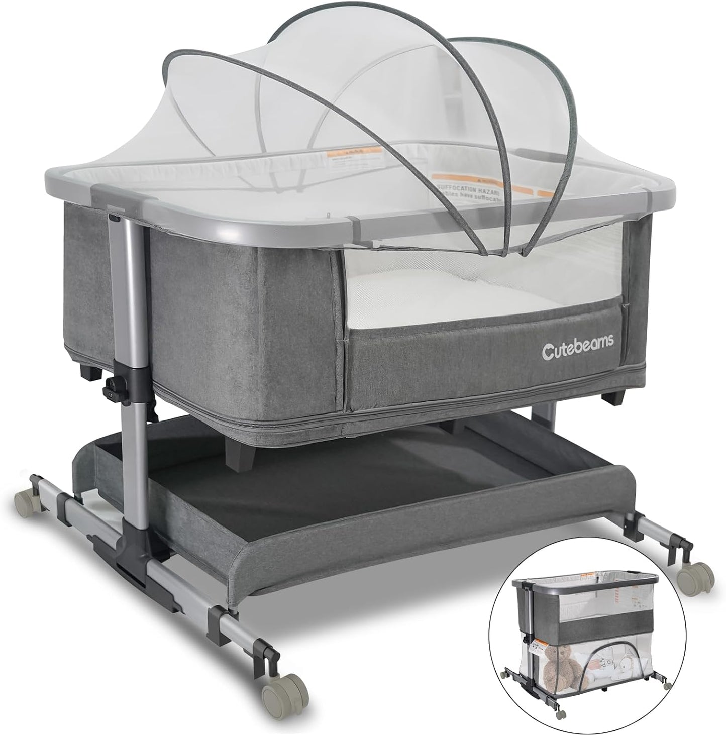 4-in-1 Baby Bassinet with Adjustable Height and Storage Basket