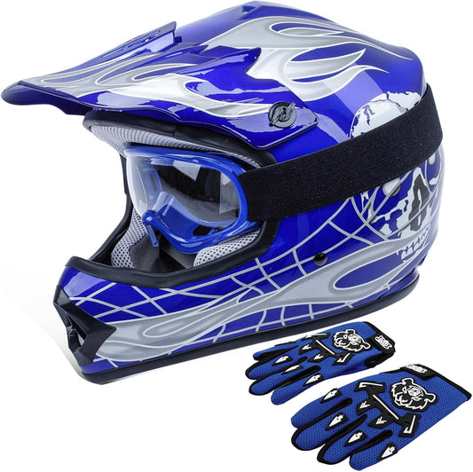 TCT-MOTORPARTS Kids Youth Motocross Helmets Full Face Blue Skull