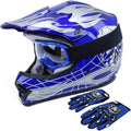 Kids Motocross Helmet Blue Skull with Gloves and Goggles - DOT Safe