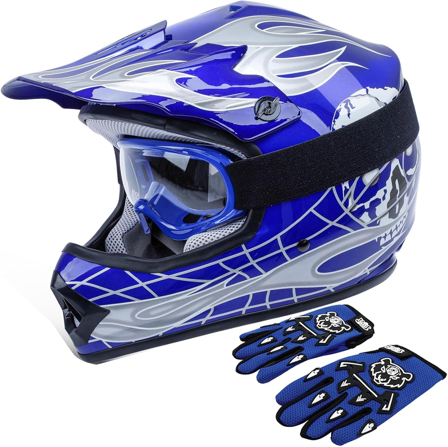 TCT-MOTORPARTS Kids Youth Motocross Helmet with Gloves and Goggles