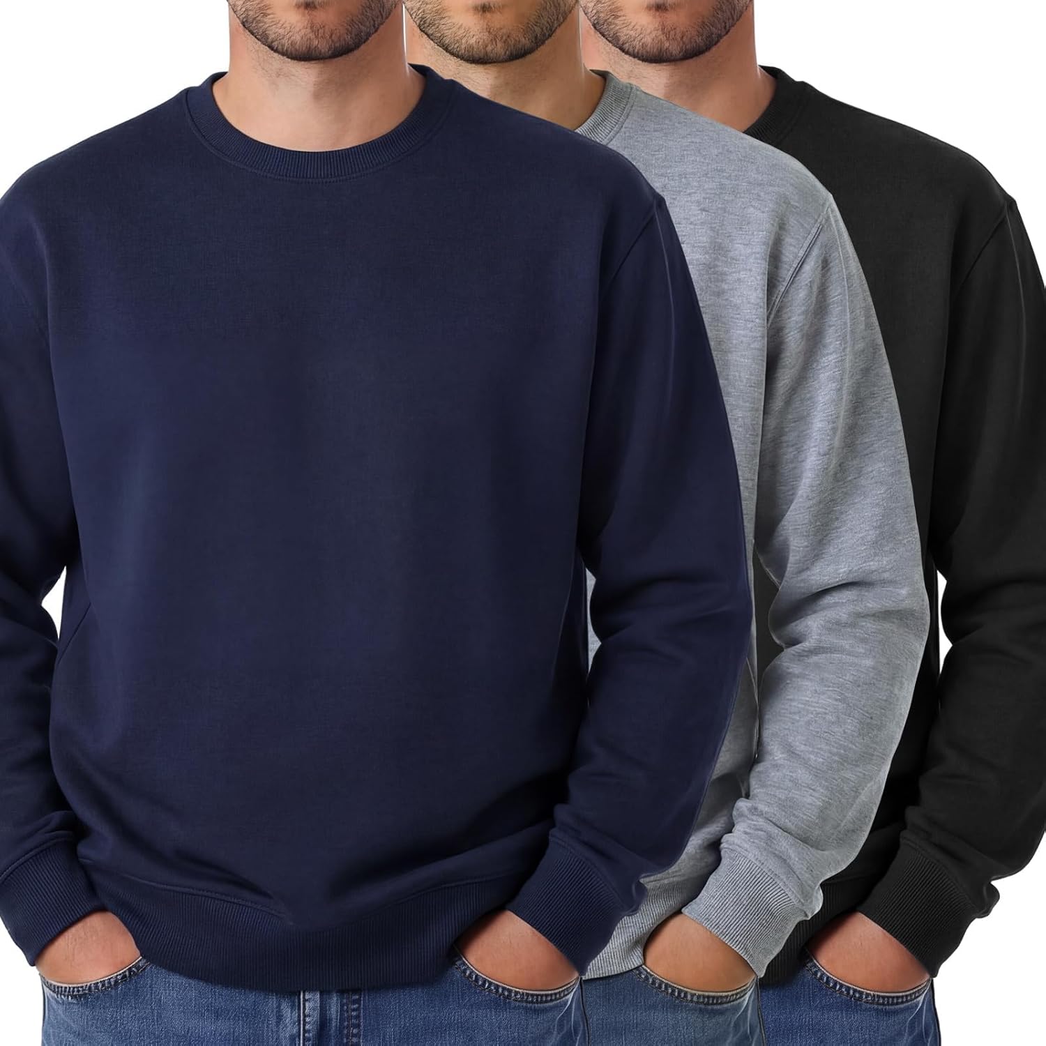 Men's Lightweight Fleece Crewneck Sweatshirt 3 Pack Value Set