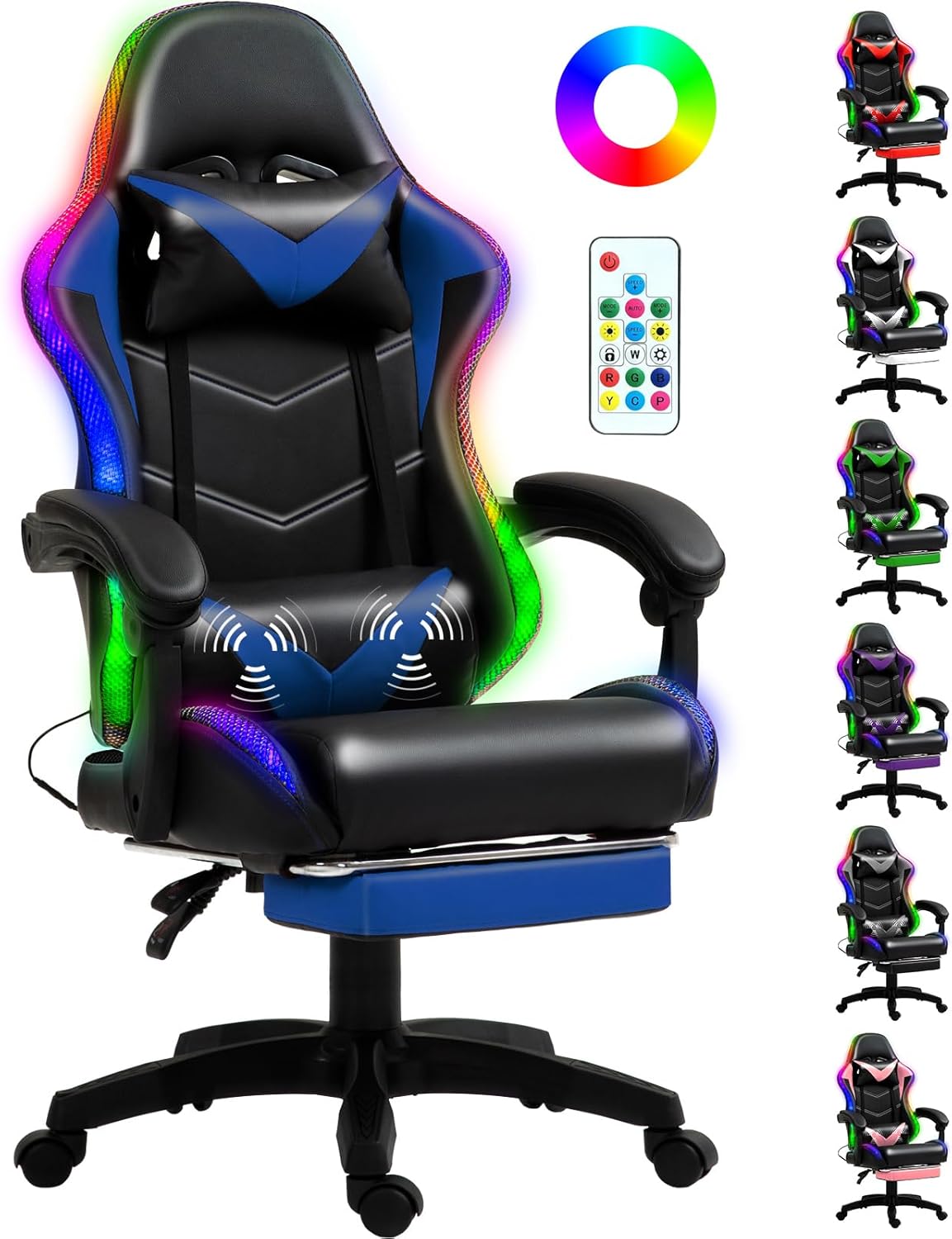 Gaming Chair with RGB LED Lights and Lumbar Massager for Comfort