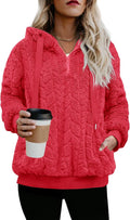 Womens Sherpa Pullover Fuzzy Hoodie Plaid Color Block - Warm Fit